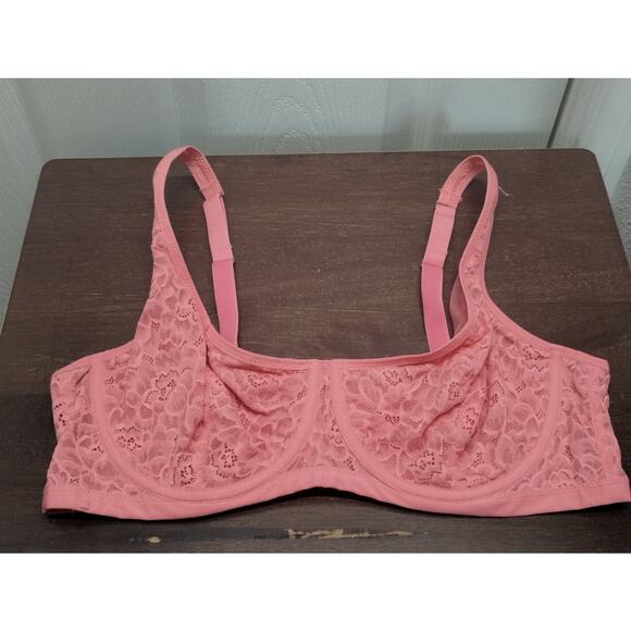 Auden NWOT Size 40C Pink Coral Lace Unlined Scoop Balconette Underwire Bra - Picture 2 of 8
